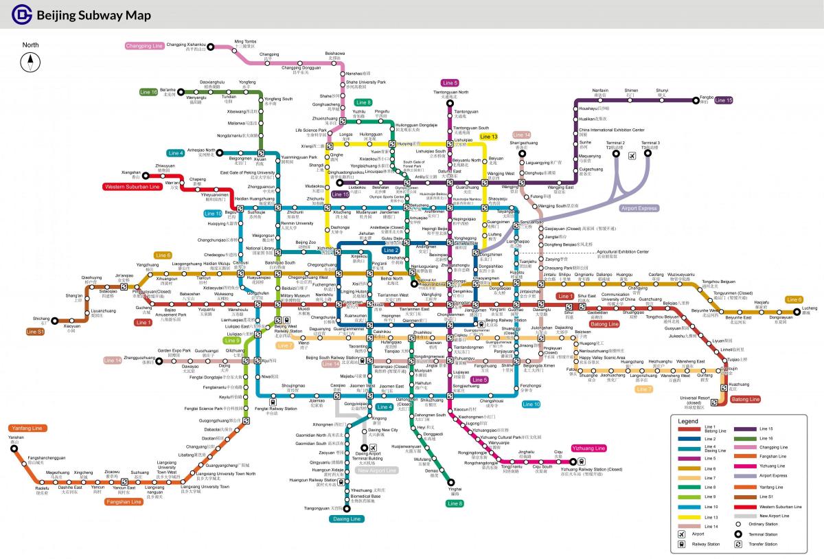 Pekin (Pekin) mapa stacji metra