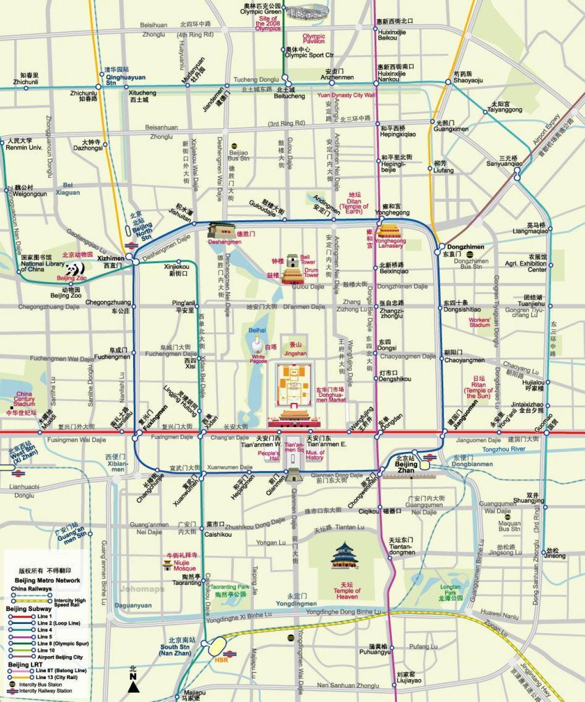 Pekin (Pekin) mapa wycieczek pieszych